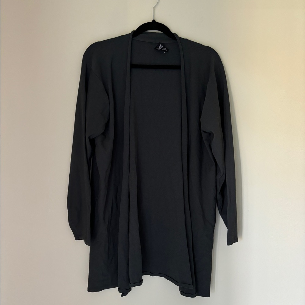 Eileen Fisher Large Open Front Knit‎ Cardigan Charcoal Gray Oversized Boho